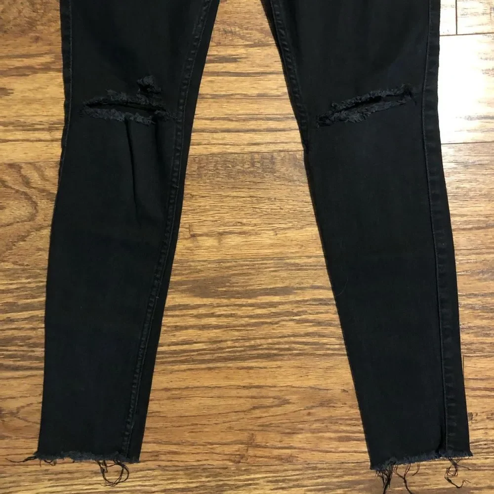 Hollister Black Distressed Jeans Size 29 or 9R Raw Hem Skinny Jeans - Picture 5 of 10
